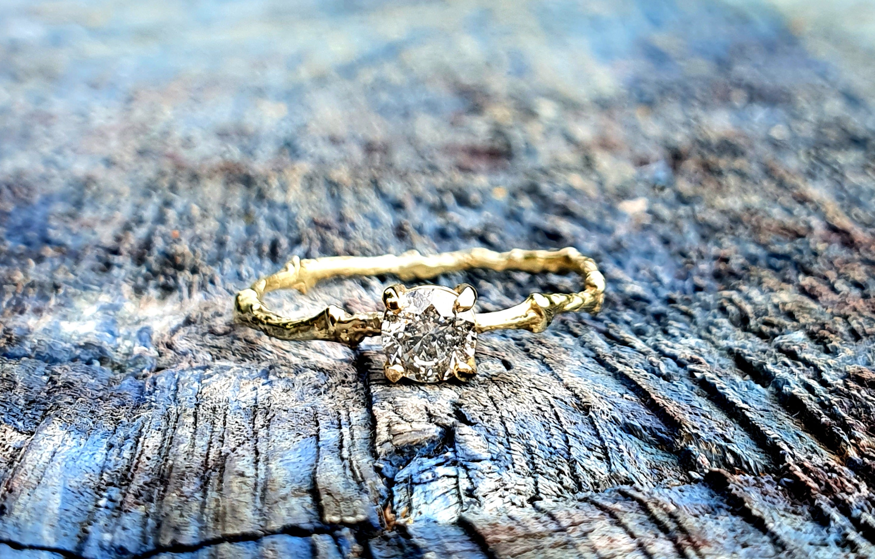 Twilight Twiglet Ring - 9k gold and salt and pepper diamond ring