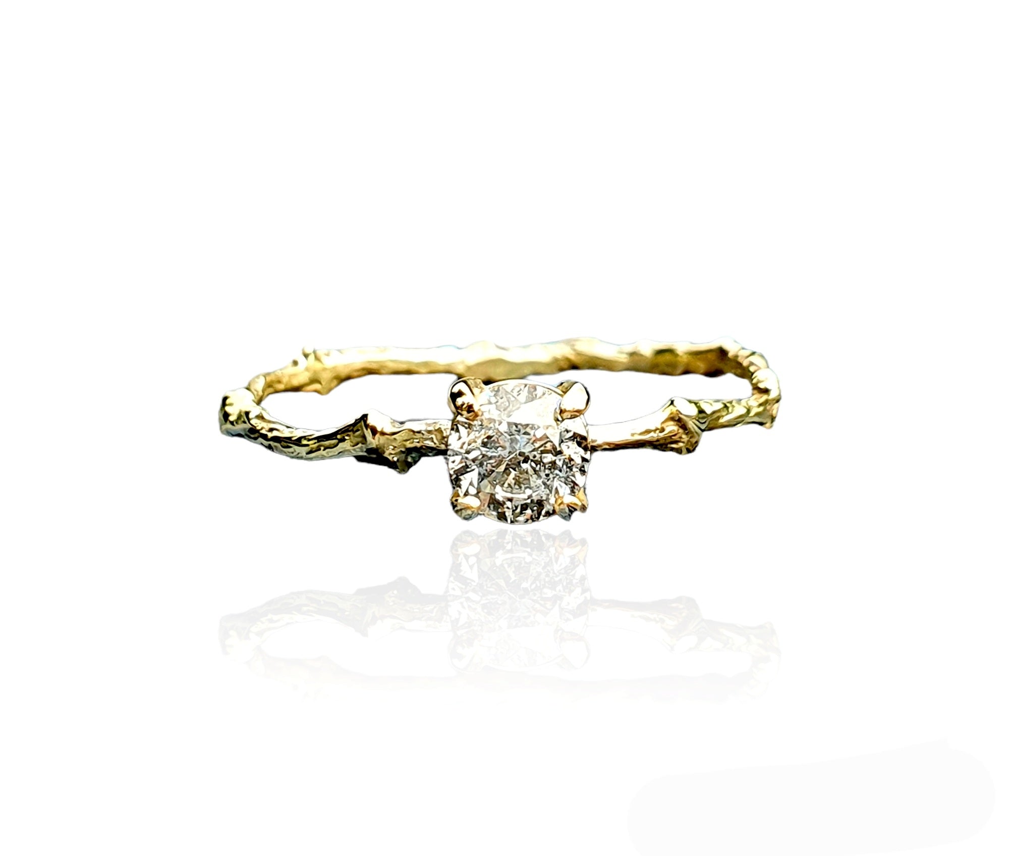 Twilight Twiglet Ring - 9k gold and salt and pepper diamond ring