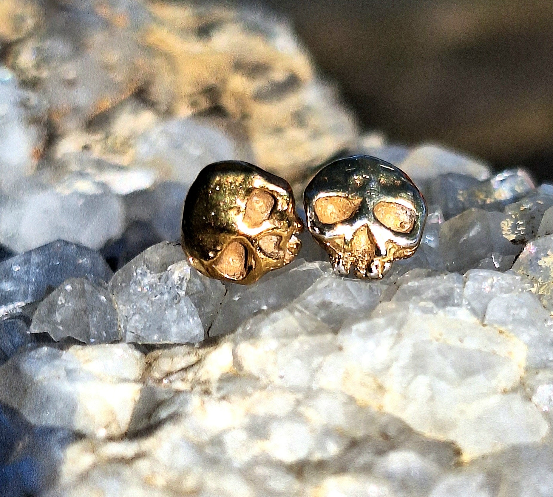 Buried Treasure - Gold plated sterling silver & lab sapphire earrings