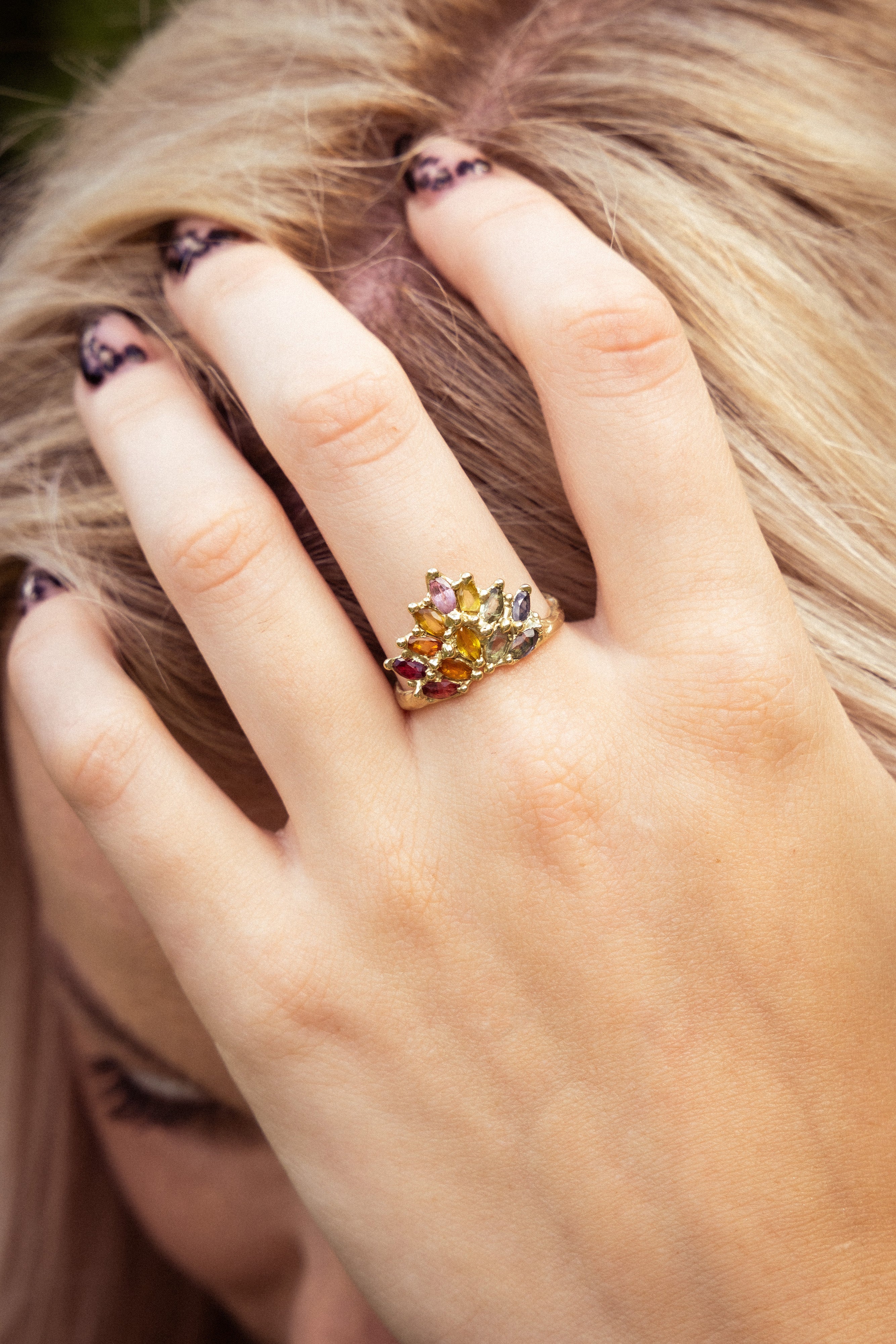 Queen of Hearts Crown - solid gold and multi sapphire crown ring