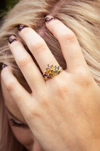 Queen of Hearts Crown - solid gold and multi sapphire crown ring