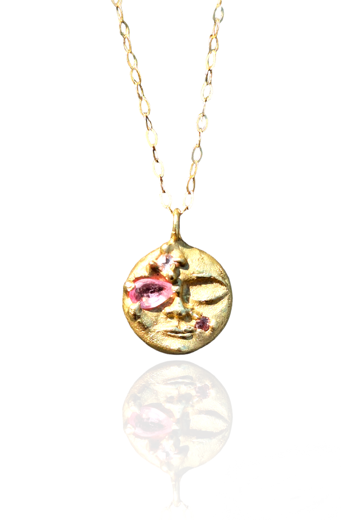 Sulis sun goddess - 9k and pink sapphire sun pendant