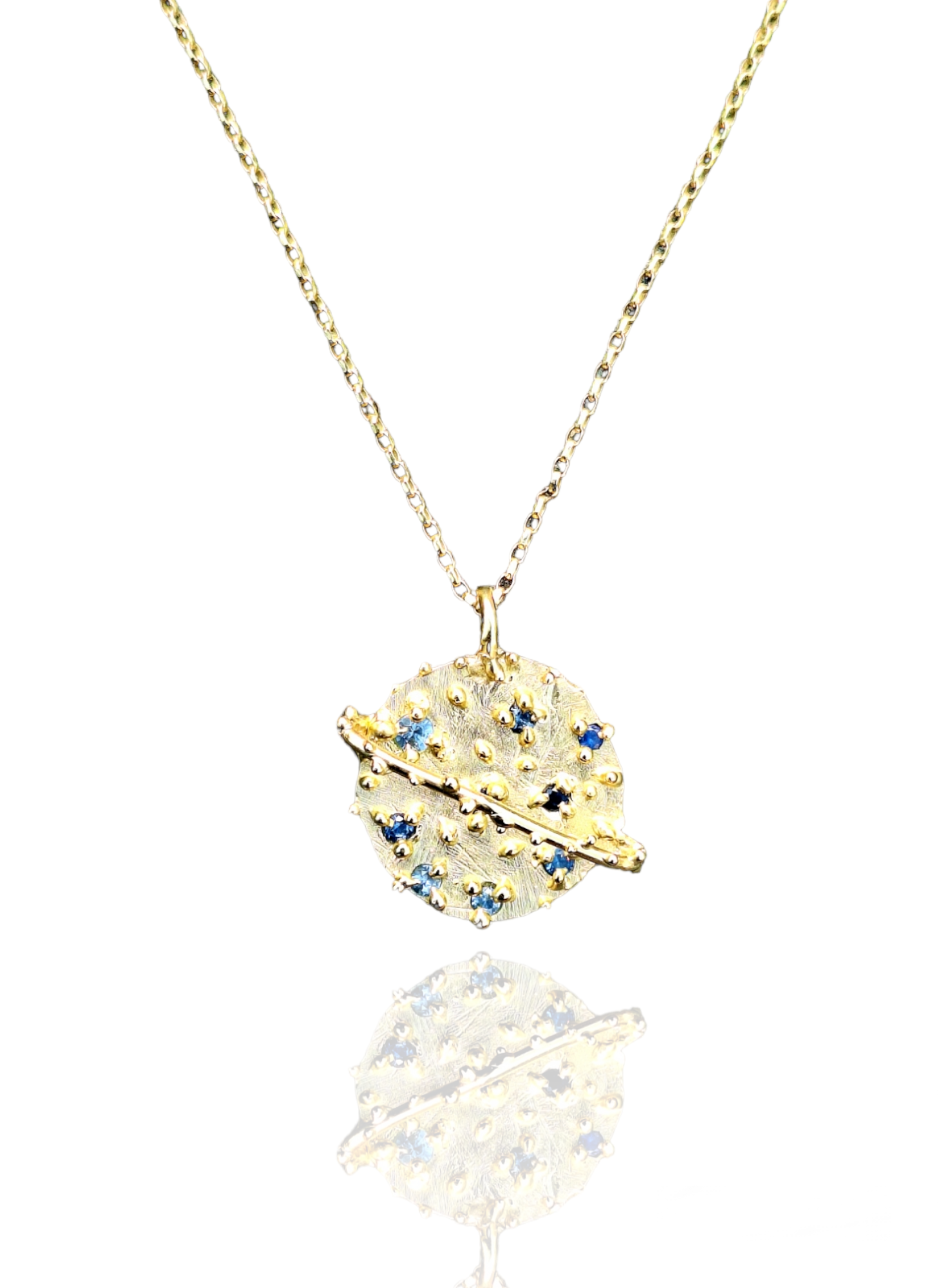 Odeta - 9k gold and blue sapphire planet pendant necklace