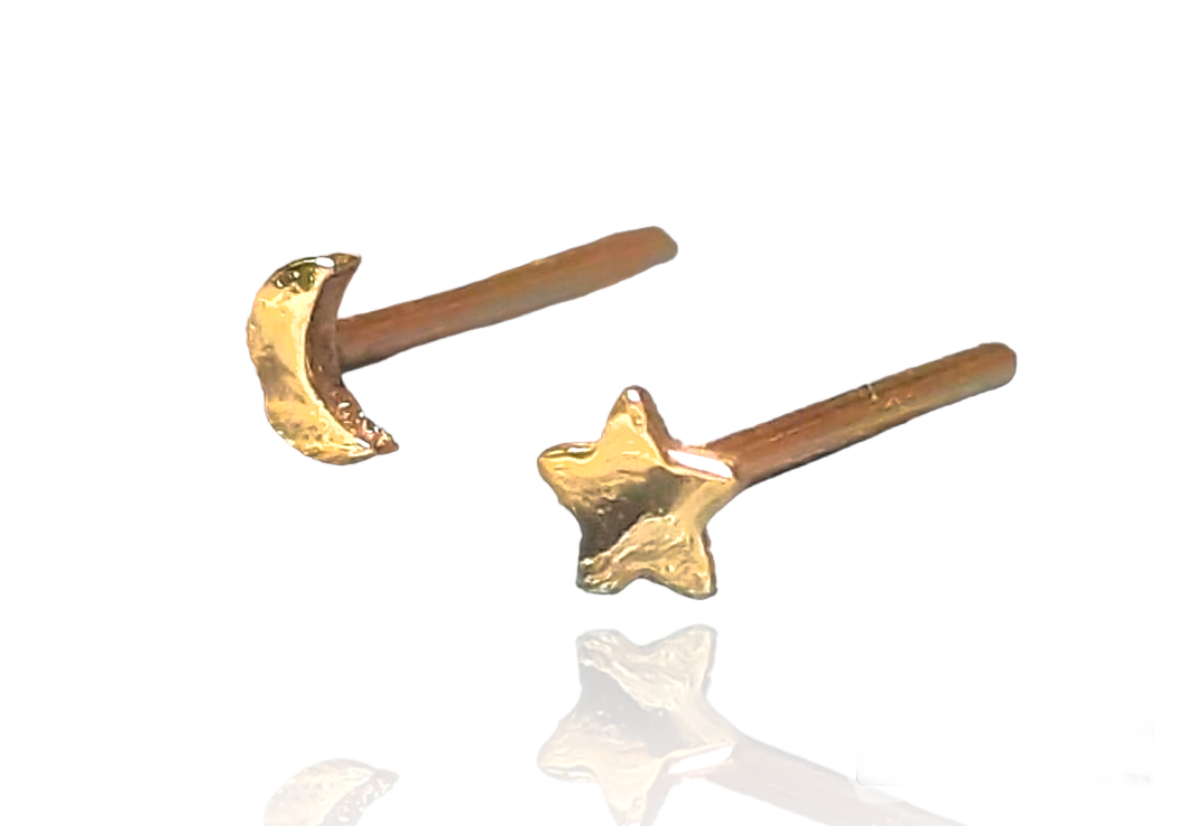 Moon and Star Earrings - 9k gold ear studs