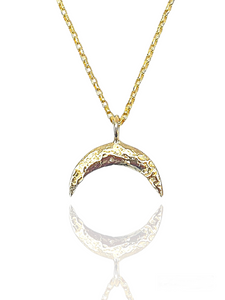 Molten Crescent Moon - 9k gold necklace