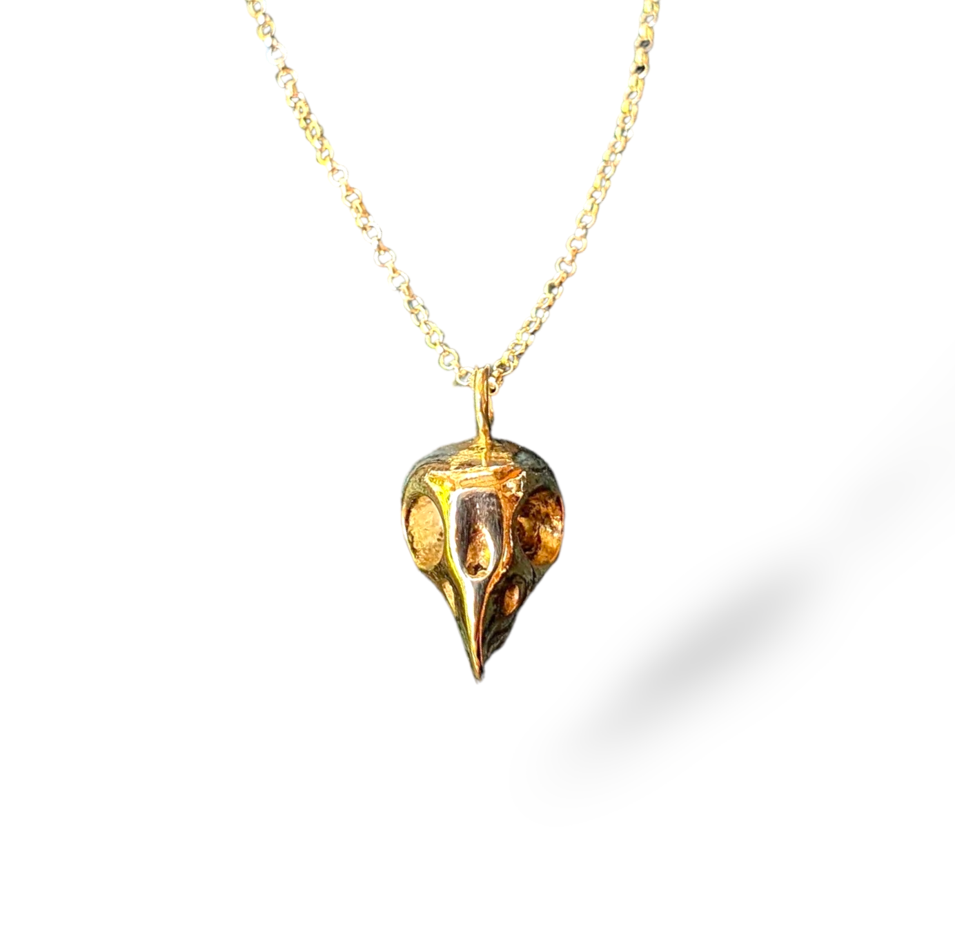 Little Morrigan Skull Pendant - 9k gold raven skull necklace