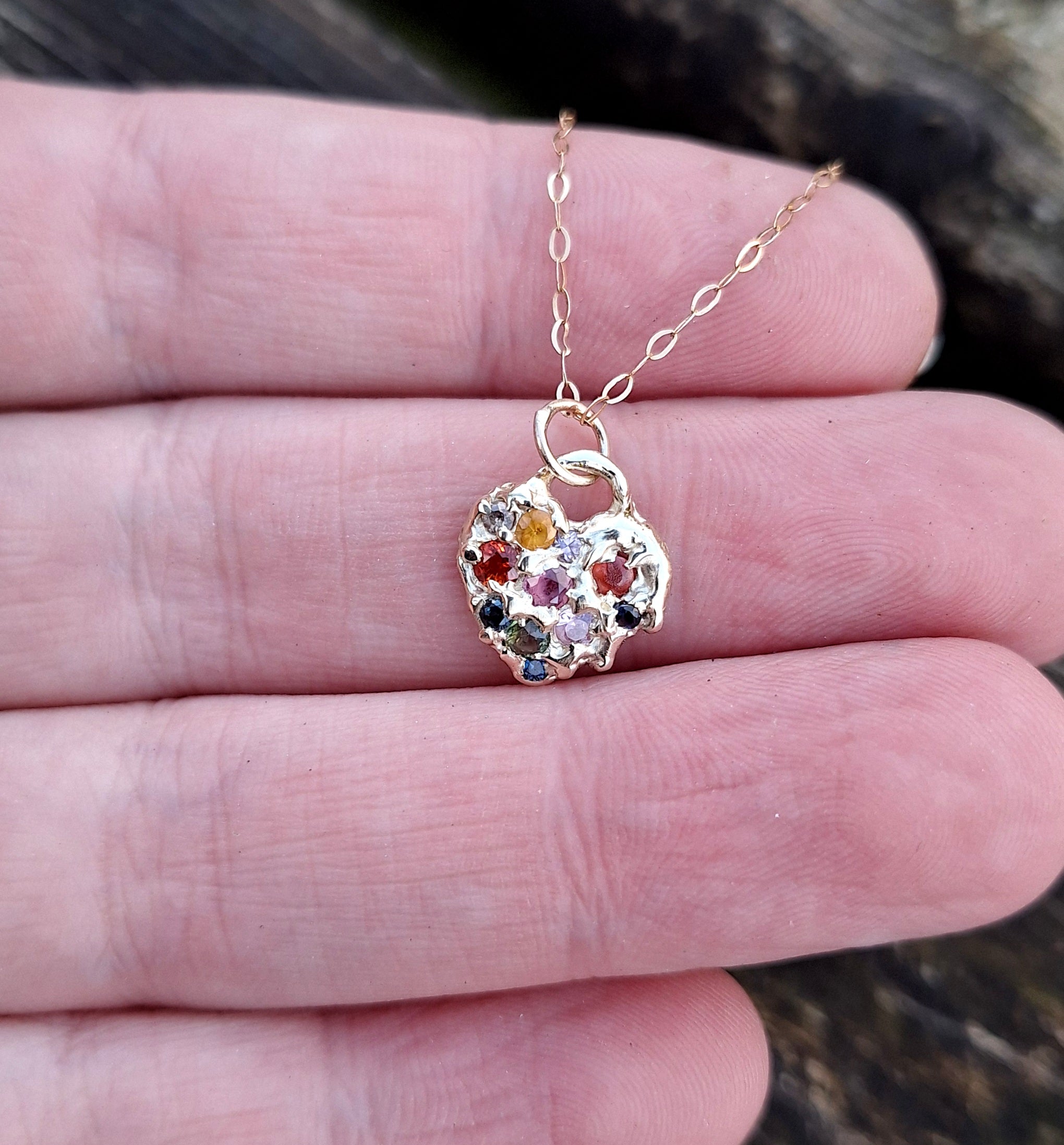 Molten Heart - Multi sapphire 9k gold necklace