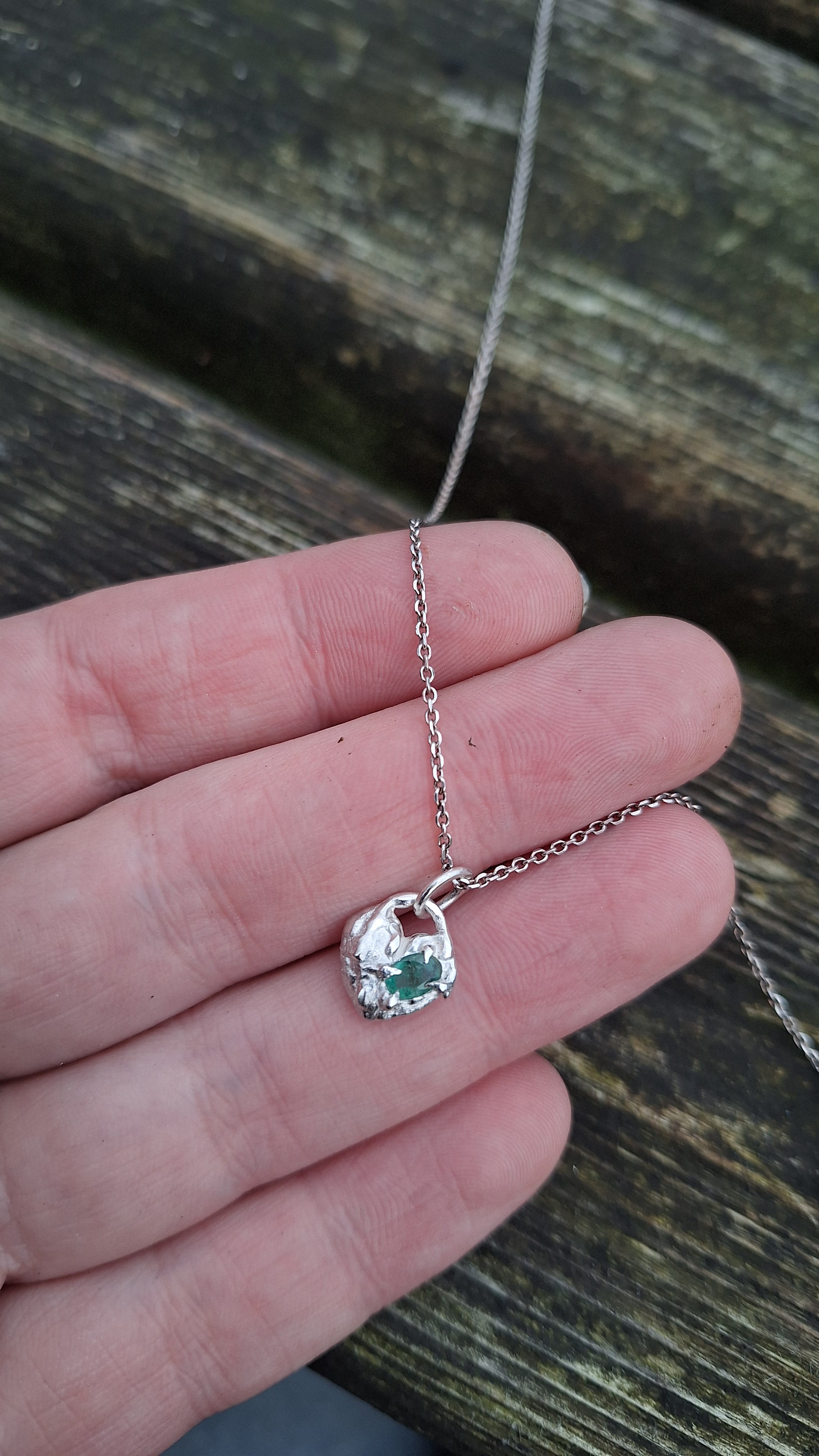 Molten Heart - sterling silver and emerald necklace