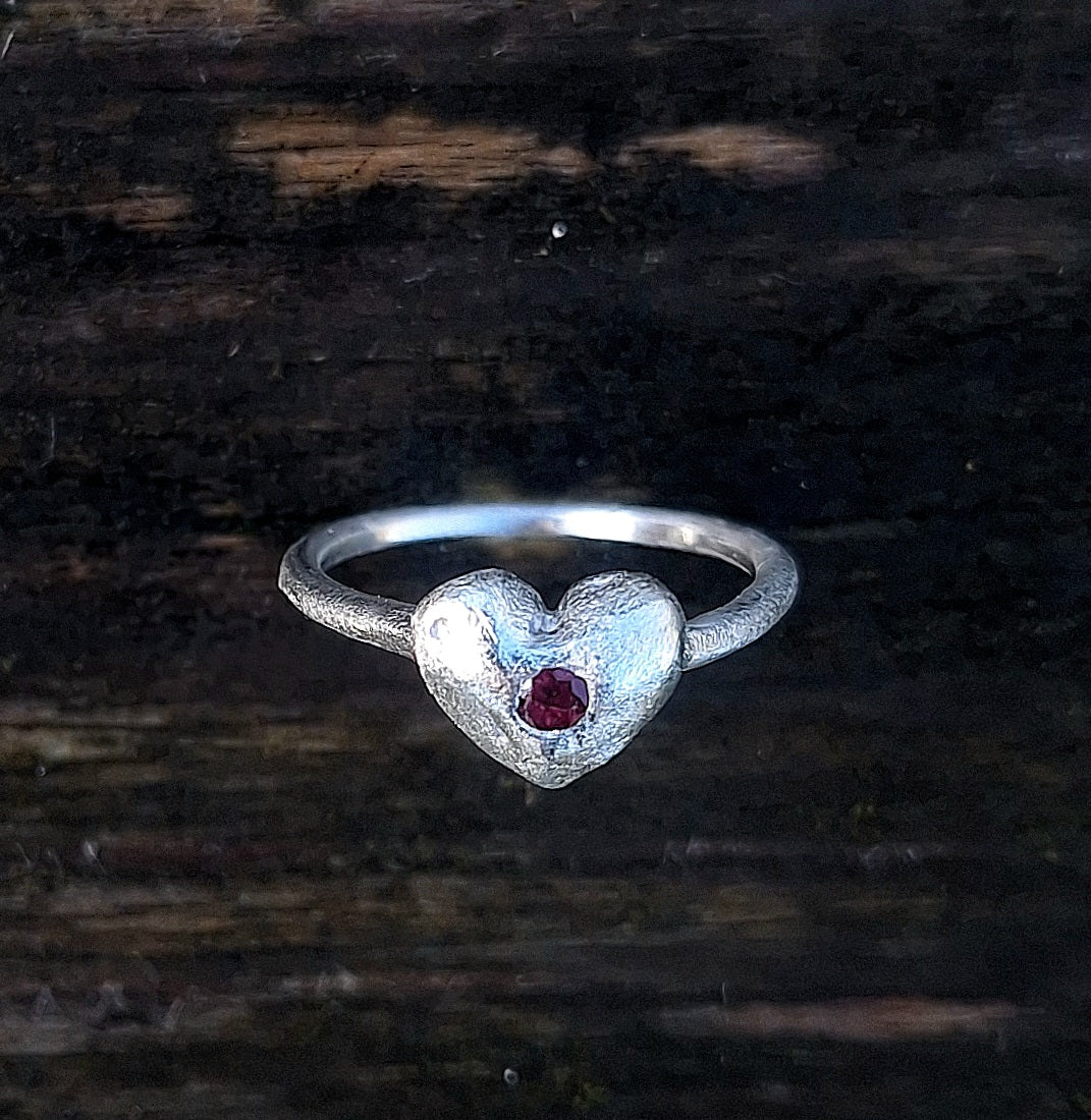 Molten Heart - sterling silver and ruby ring