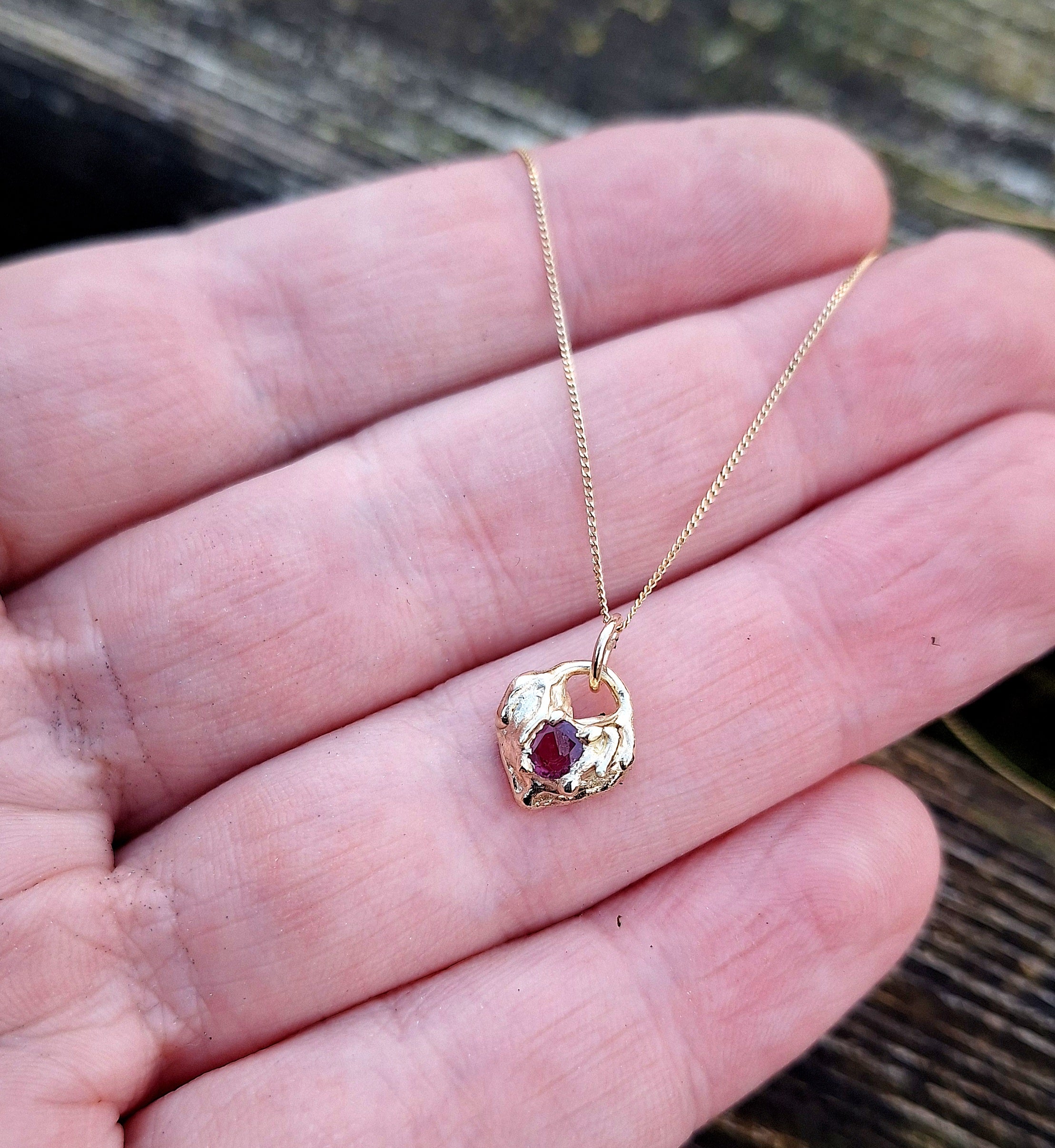 Molten Heart - 9k gold ruby necklace