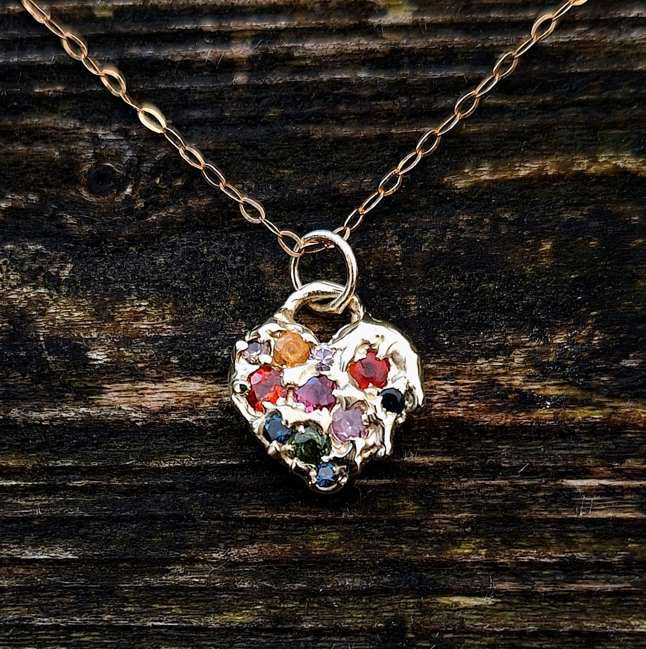 Molten Heart - Multi sapphire 9k gold necklace