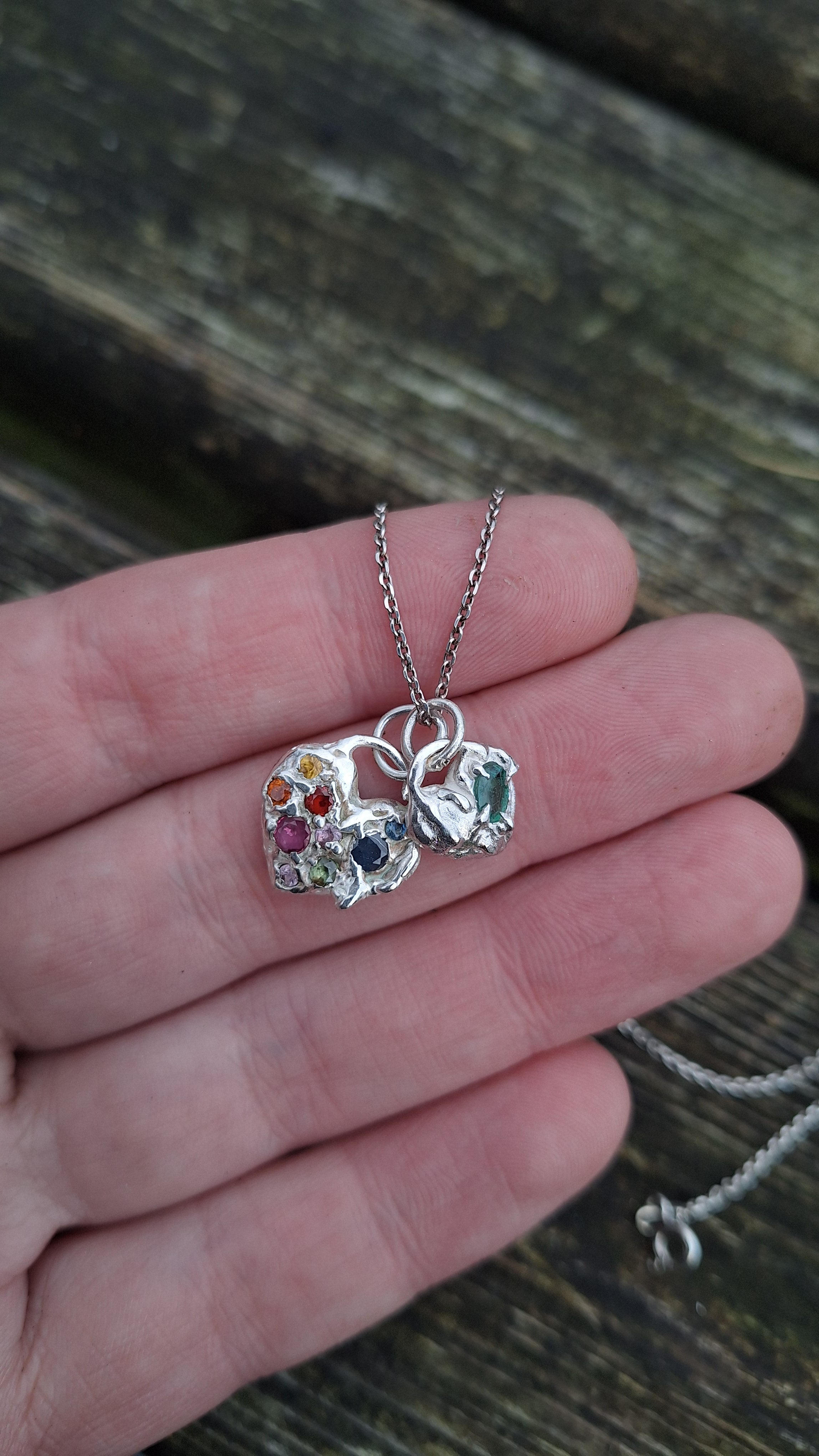 Molten Heart - sterling silver and emerald necklace