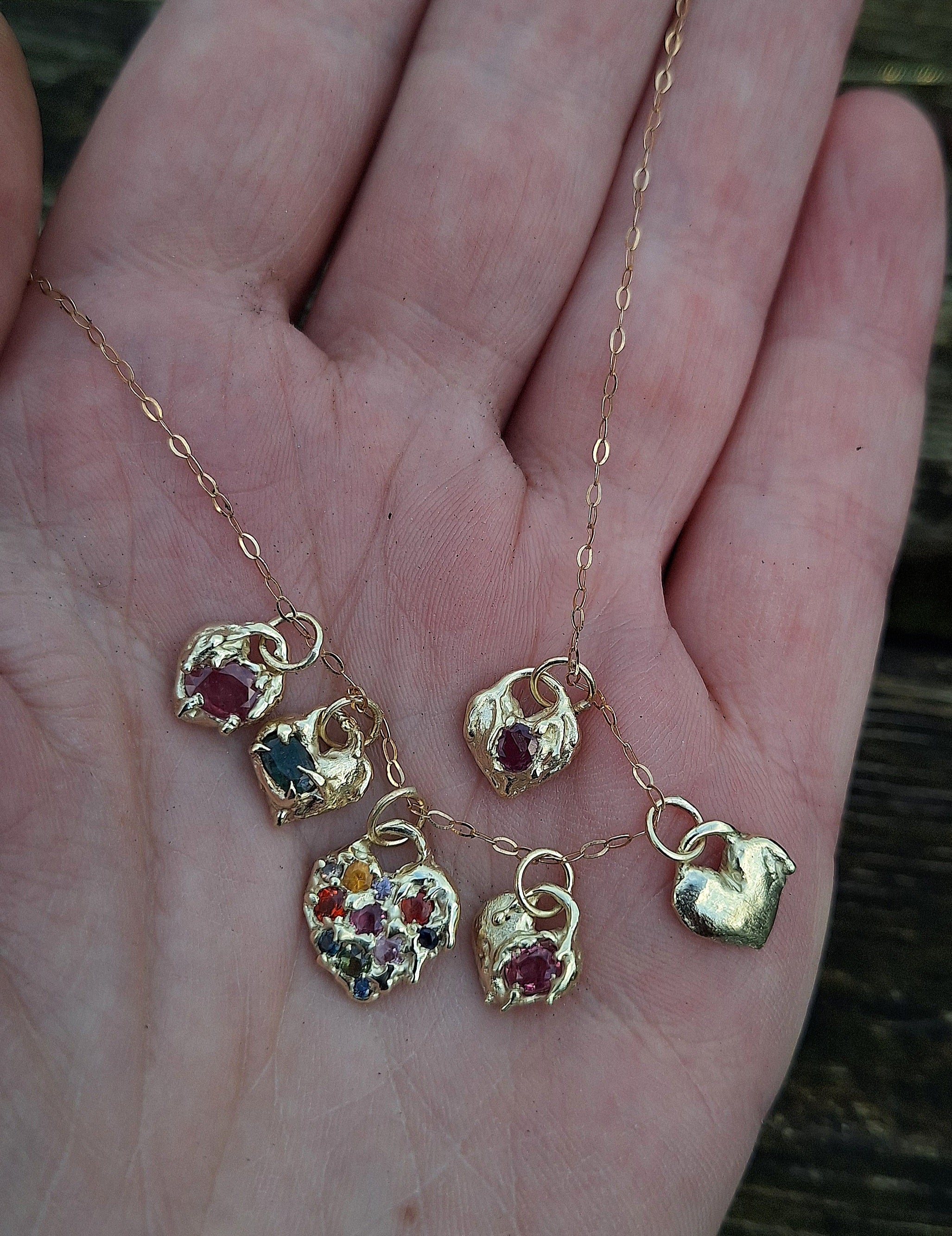 Molten Heart - Multi sapphire 9k gold necklace