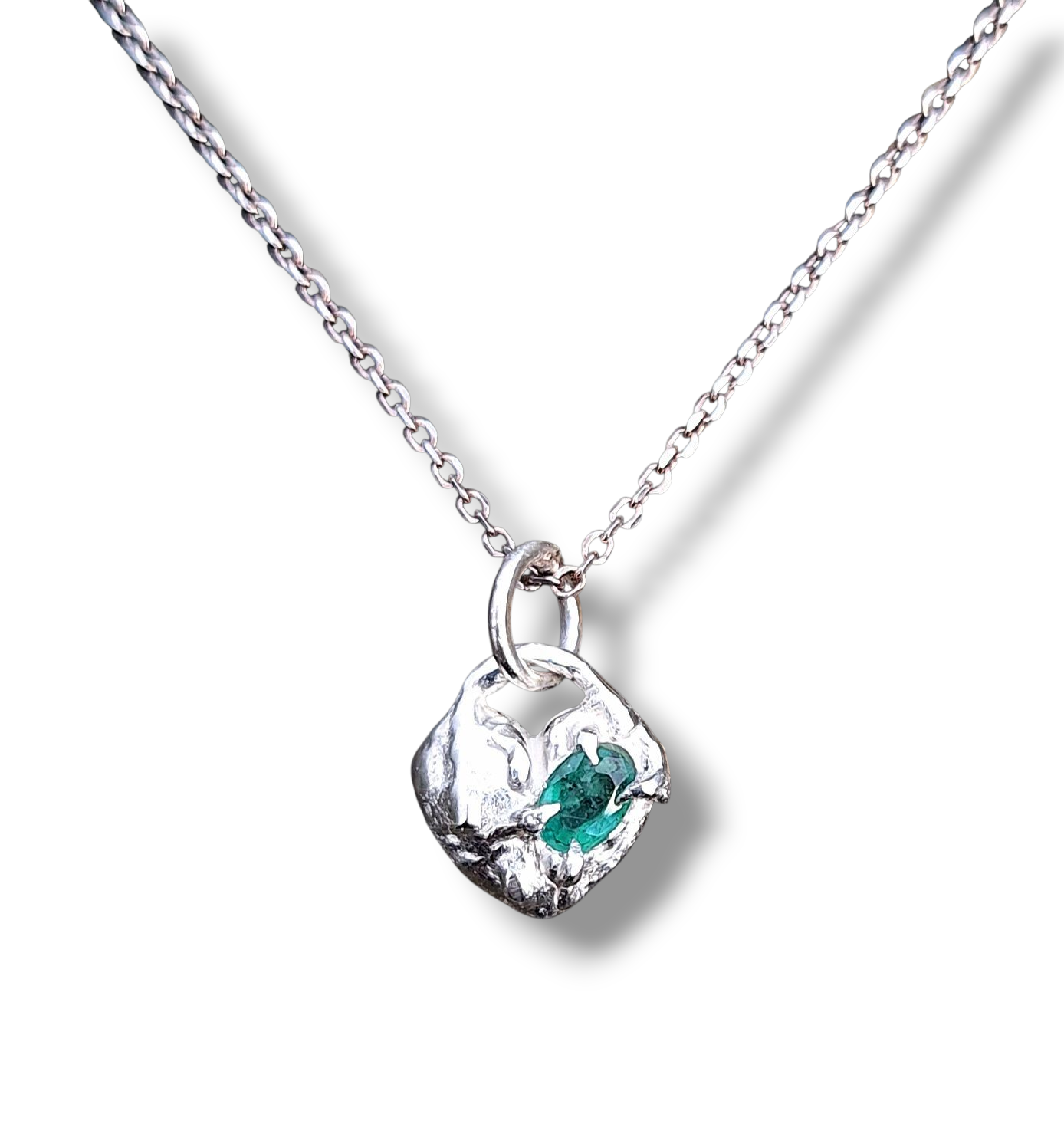 Molten Heart - sterling silver and emerald necklace