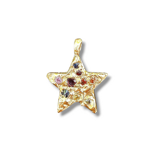 Supernova - Solid gold sapphire and ruby star pendant necklace