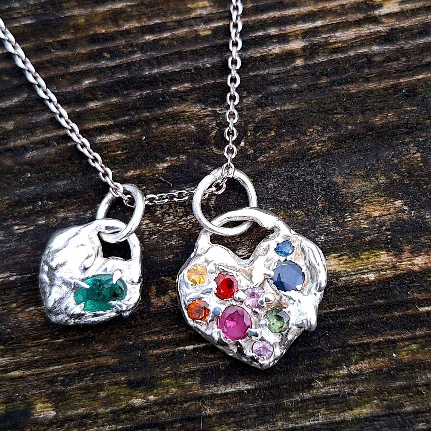 Molten Heart - sterling silver and emerald necklace