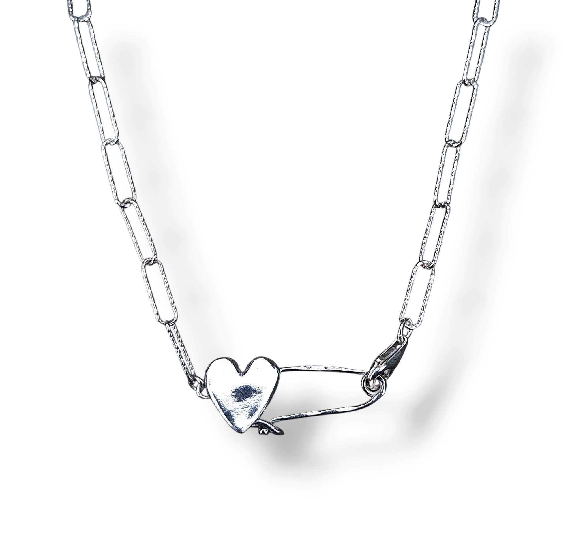 Heart Safe - Sterling Silver safety pin necklace