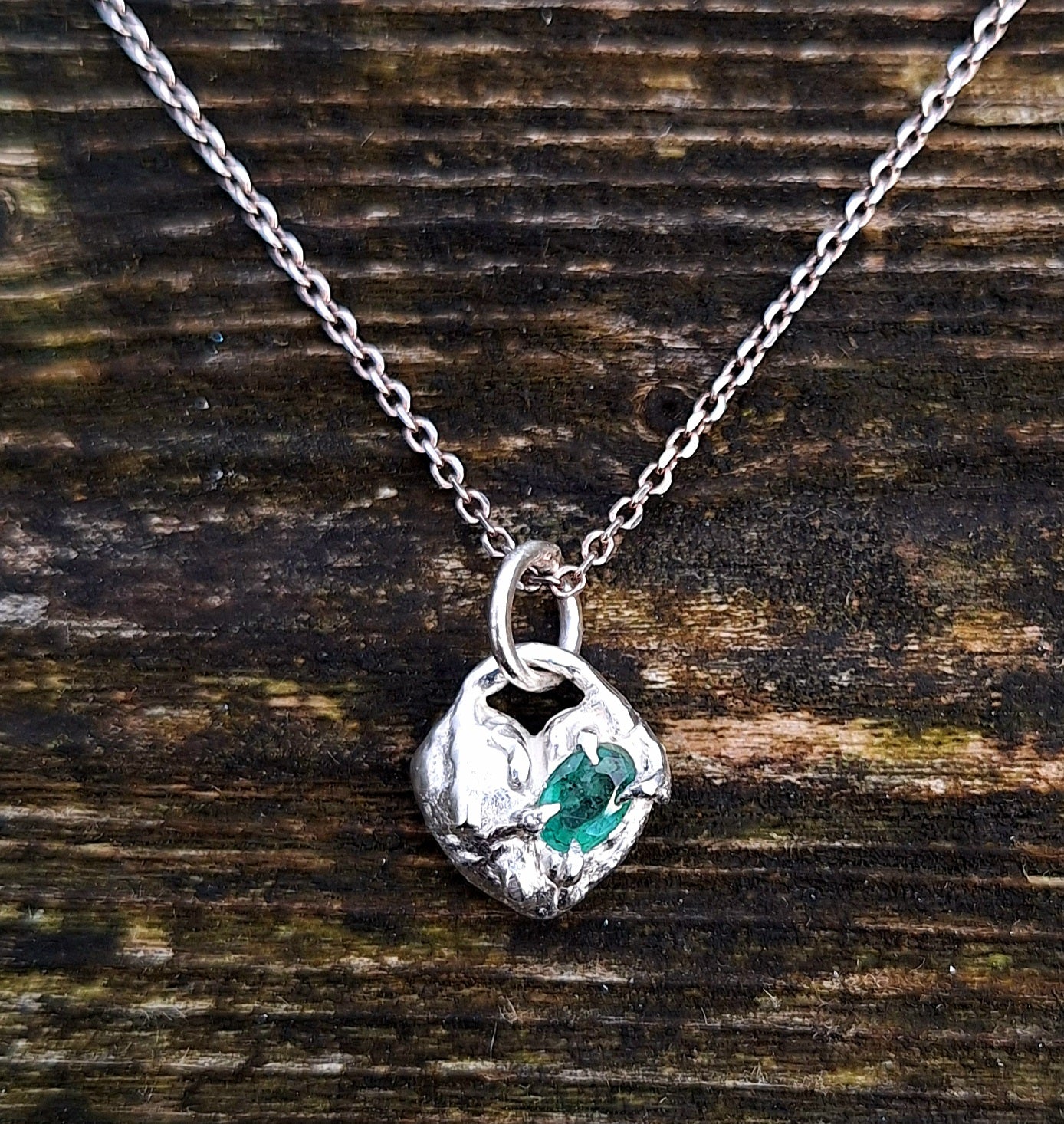 Molten Heart - sterling silver and emerald necklace
