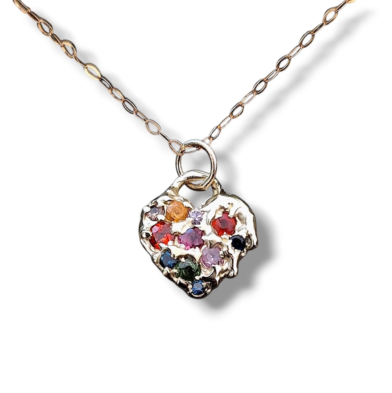 Molten Heart - Multi sapphire 9k gold necklace