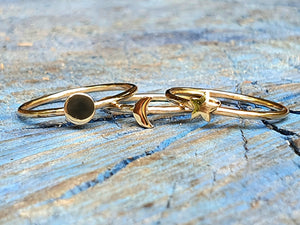 Sun, Moon and Star Ring Stack - 9k gold stacking rings