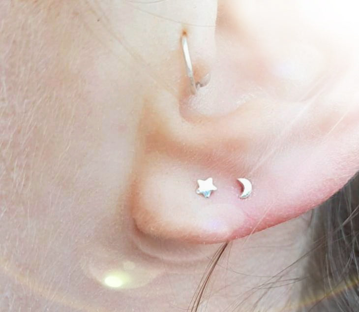 Moon and Star Earrings - sterling silver ear studs