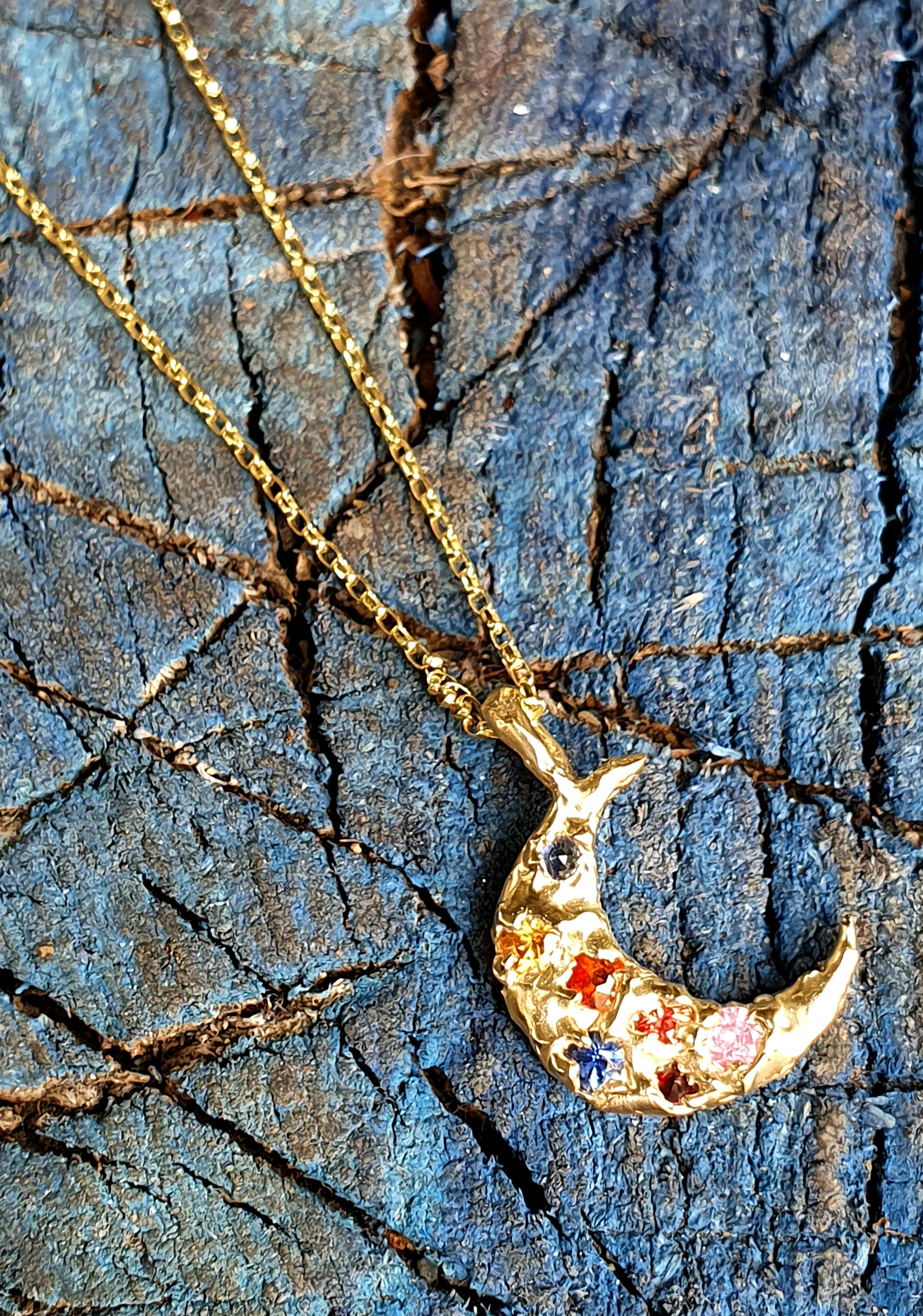 Moon Child Eri - Gold, ruby and sapphire pendant necklace