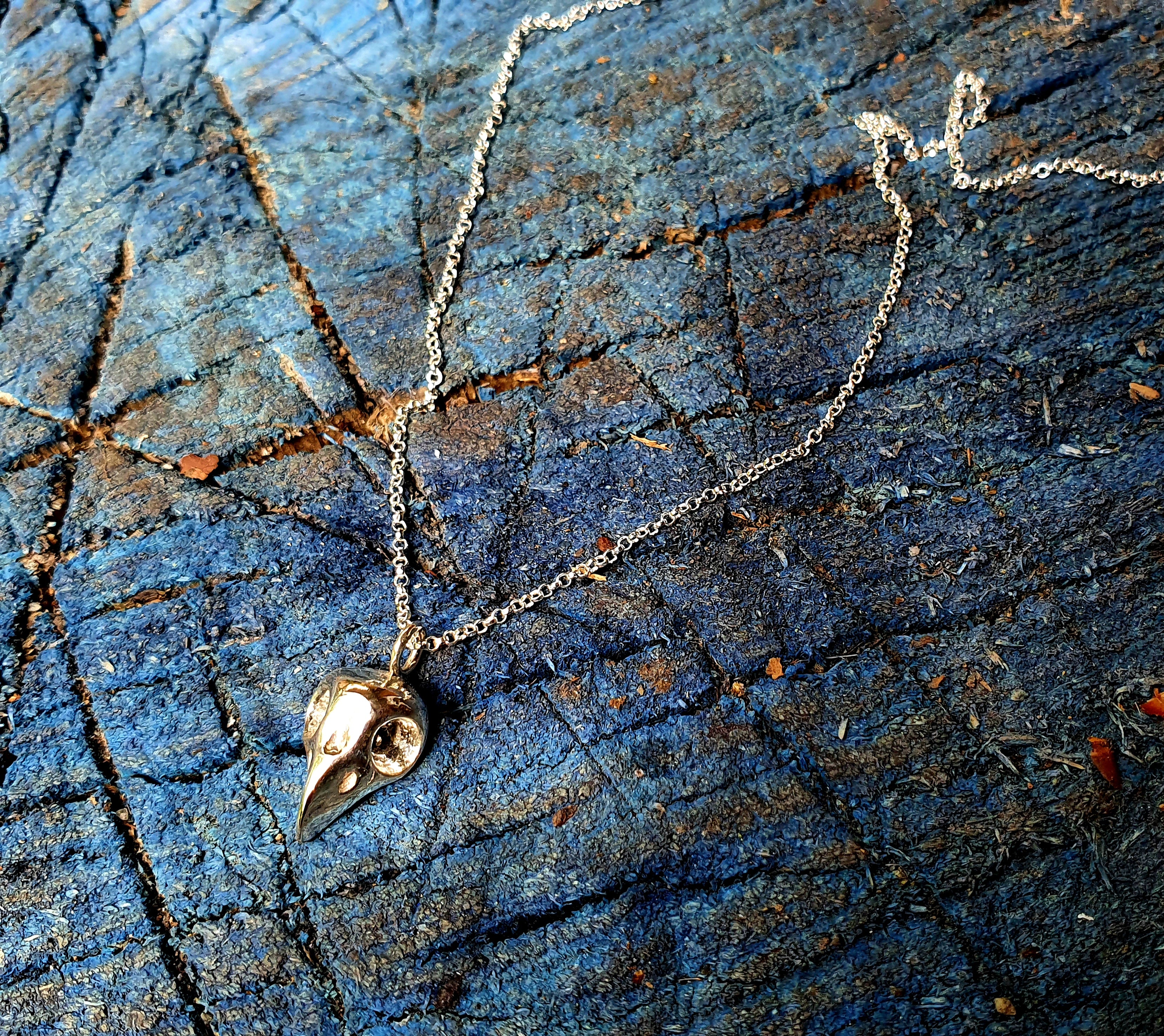 Little Morrigan  - sterling silver raven skull necklace