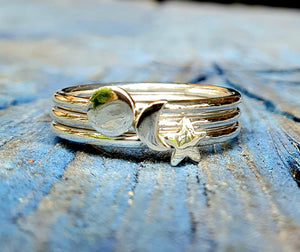 Sun, Moon and Star Ring Stack - Sterling silver stacking rings