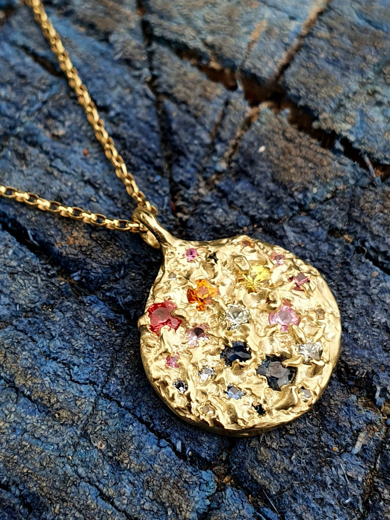 Moon Child Luna - Gold and sapphire pendant moon necklace