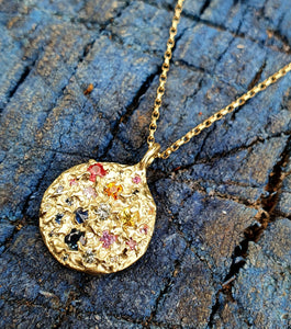 Moon Child Luna - Gold and sapphire pendant moon necklace