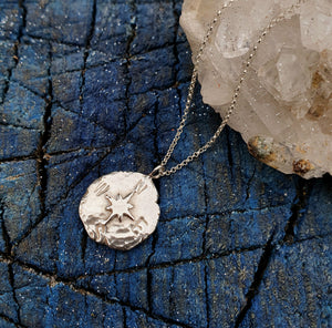 Compass Coin Necklace - sterling silver pendant necklace