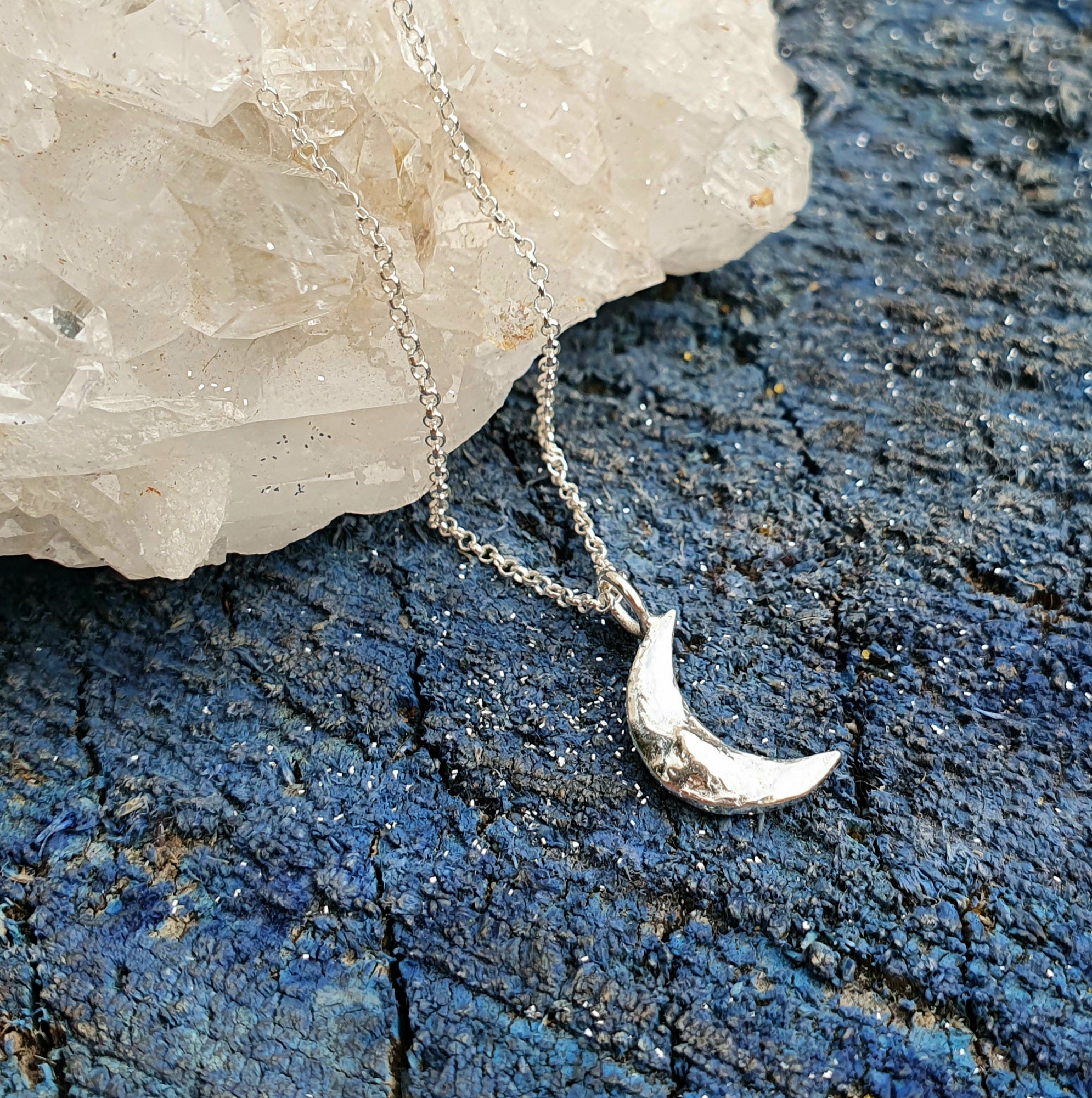 Molten Crescent Moon pendant - sterling silver necklace