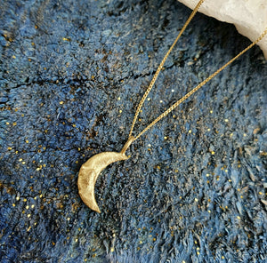 Molten Cresent Moon pendant - 9k gold necklace