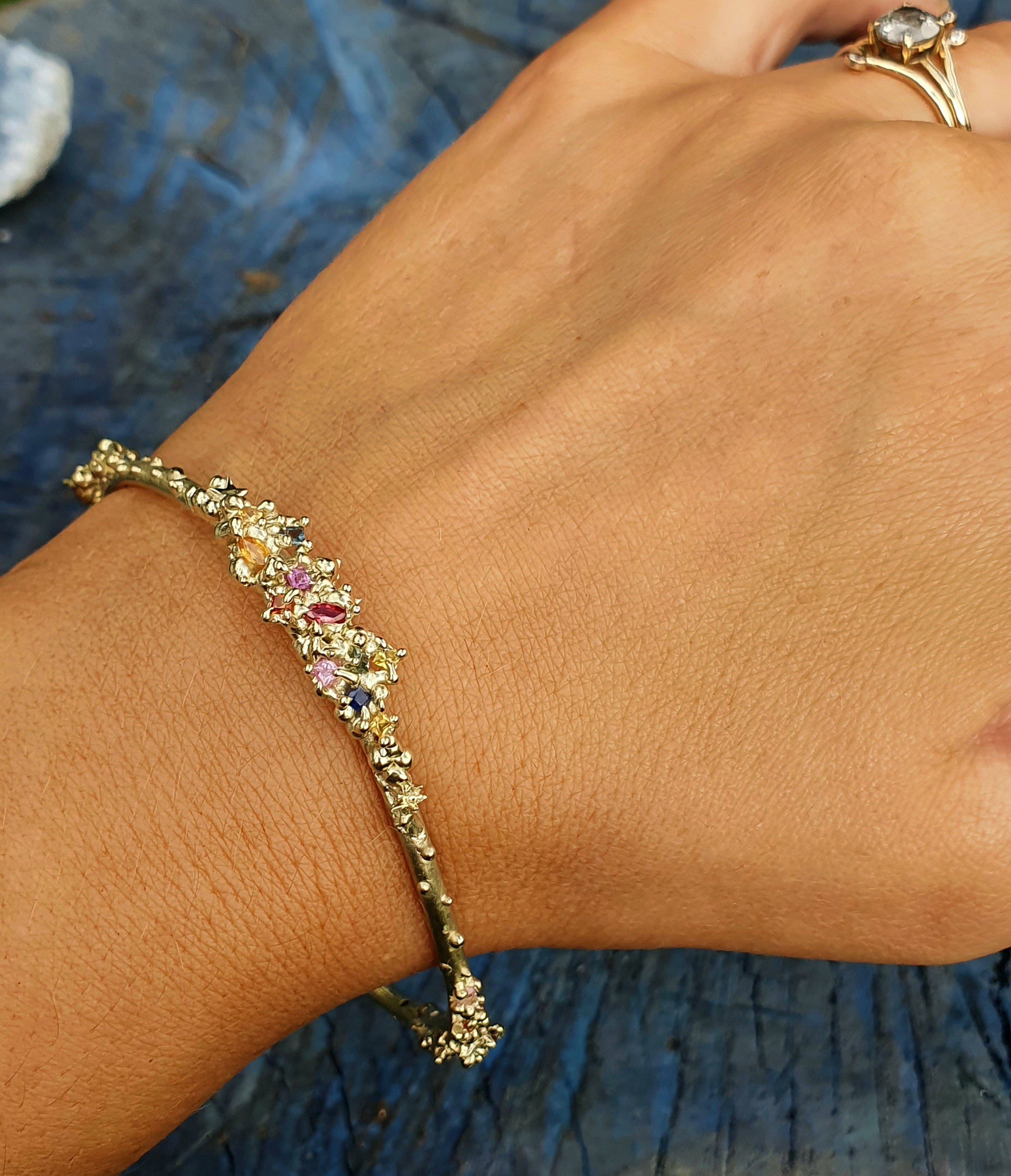 Starborne Bangle - 9k gold and multi sapphire bracelet