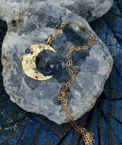 Moon Child Blue - 9k gold and blue sapphire Moon pendant