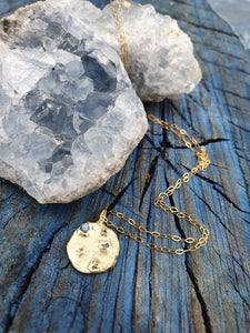 Blue Moon - 9k gold and sapphire full moon necklace