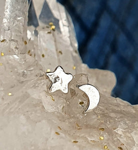 Moon and Star Earrings - sterling silver ear studs