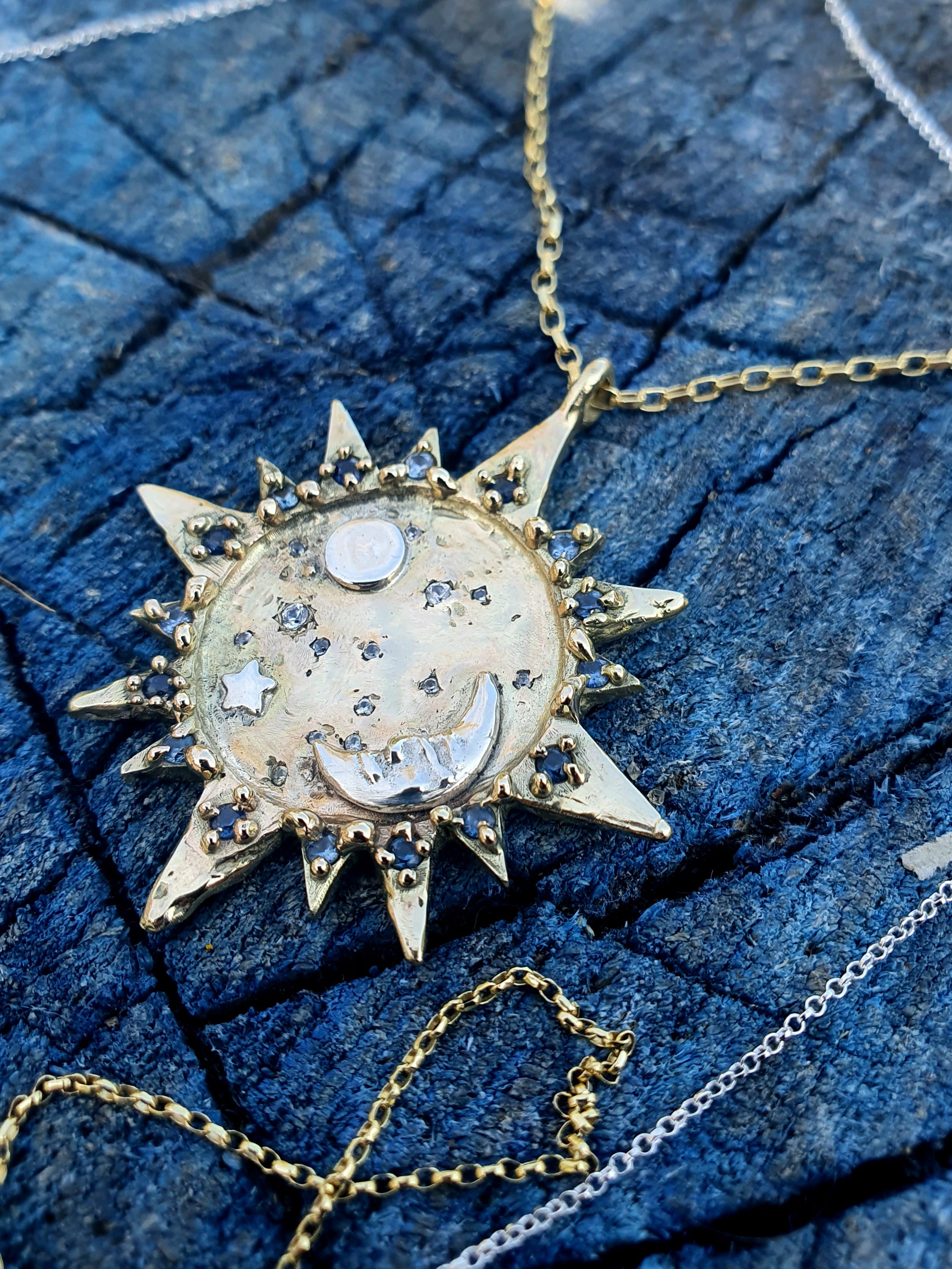 Starry Starry Night - 9k gold, silver and sapphire necklace