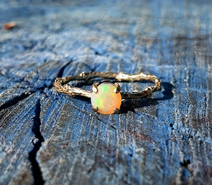 Twilight Twiglet Ring , 9k gold opal ring