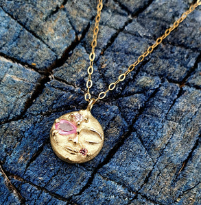 Sulis sun goddess - 9k and pink sapphire sun pendant