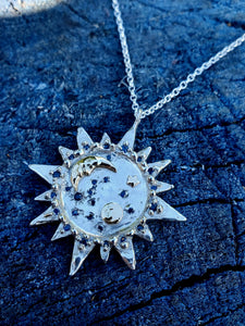 Starry, Starry Night - Sterling silver, sapphire and 9k gold medallion necklace