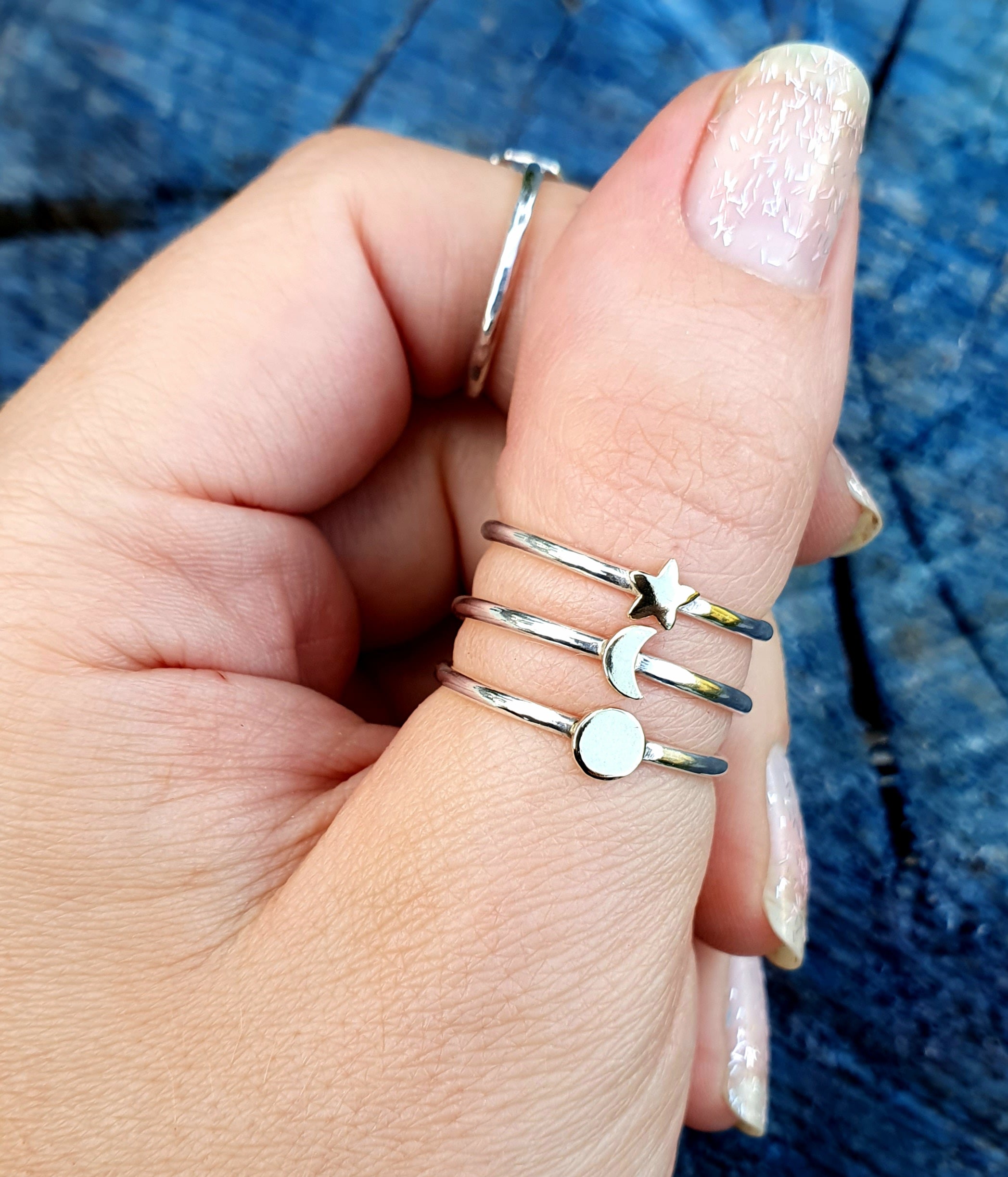 You are my Sun, Moon and Stars - sterling silver and 9k gold stacking rings