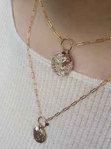 Raven Penny Necklace - Gold filled chain, bronze coin and back diamond bead