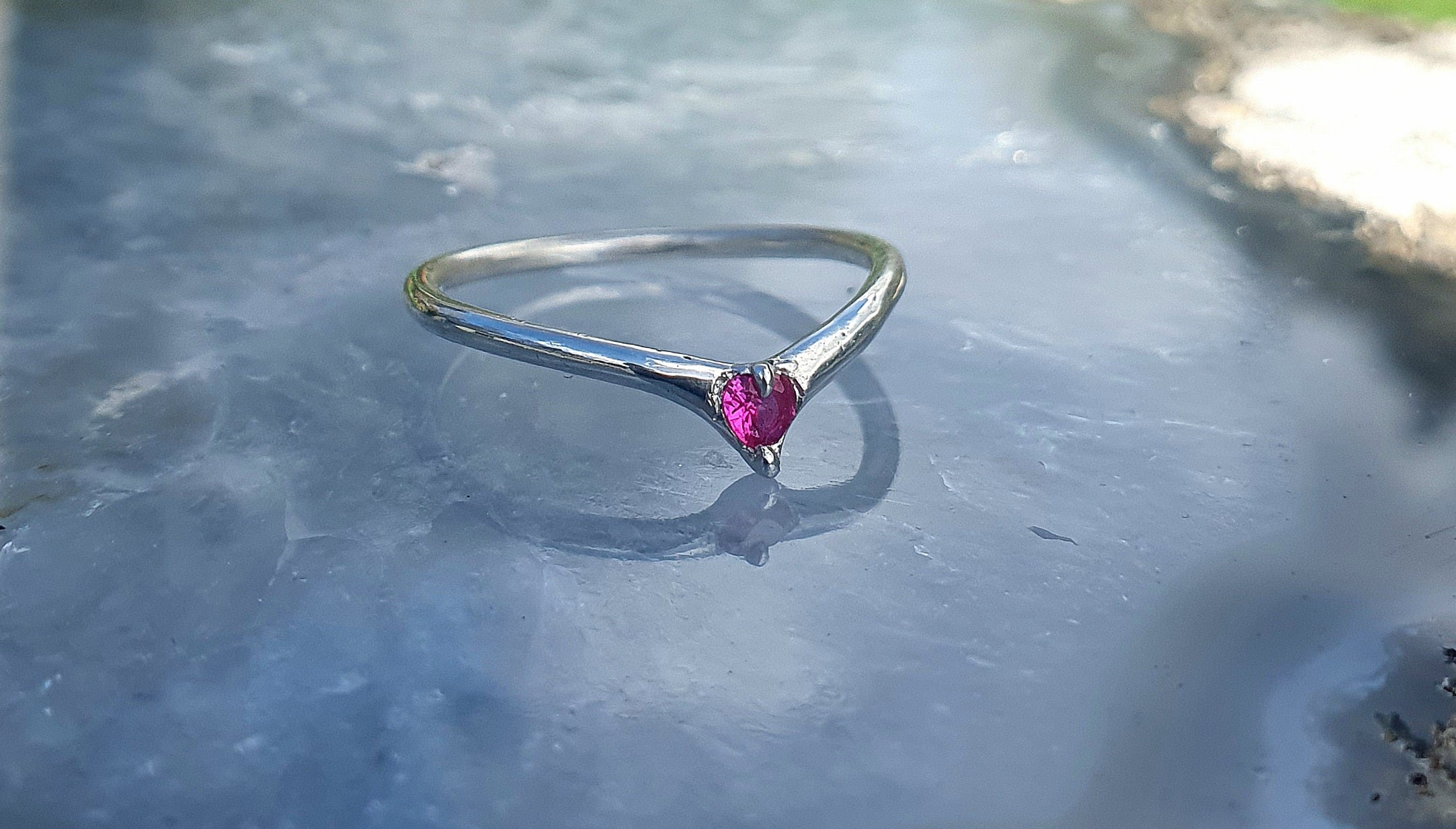 Love Fool - Sterling Silver and ruby wishbone ring
