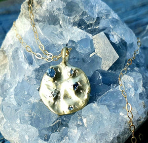 Blue Moon - 9k gold and sapphire full moon necklace
